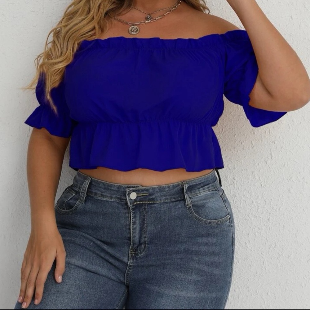 SHEIN Plus Off-shoulder Ruffle Hem Blouse ROYAL BLUE 💙💙2XL
